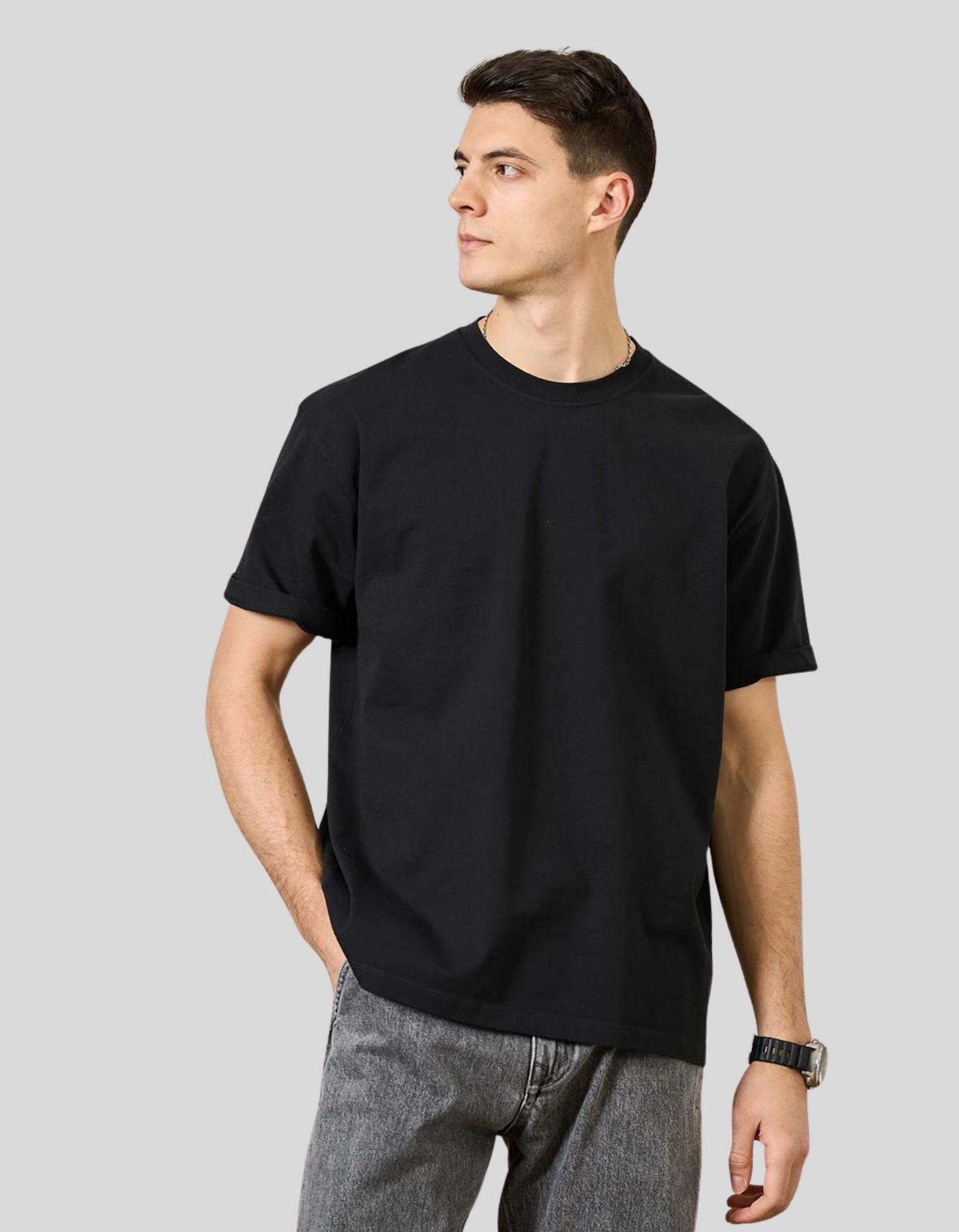 SIMWOOD Men's Charcoal Drop Sleeve 250g T-shirt 100% Cotton