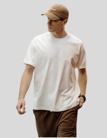 SIMWOOD Men's White Drop Sleeve 250g T-shirt 100% Cotton