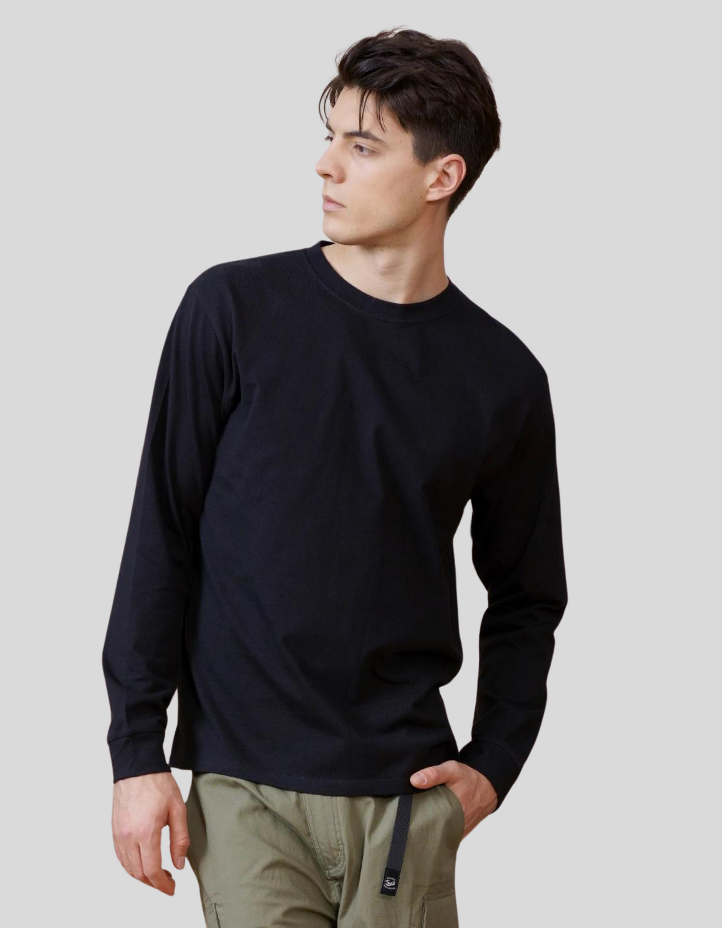 SIMWOOD Men's Long Sleeve Black T Shirt 100% Cotton