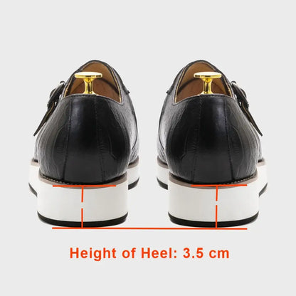 XEBOS Black Leather Crocodile Pattern Shoes