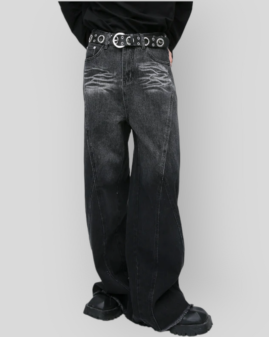 Men's Vintage Black Streetwear Baggy Loose Jeans,