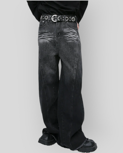 Men's Loose Black Baggy Denim Jeans, Wide Pants.