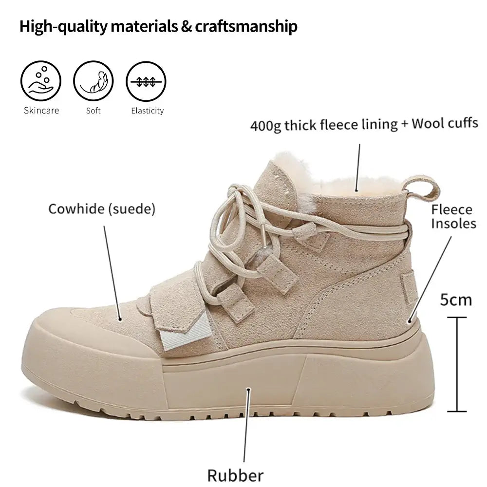 SOMILISS Women's Short Boots For Winter Genuine Cow Suede Leather Short Plush Warm Ladies Fashion Thick Sole Snow Boots