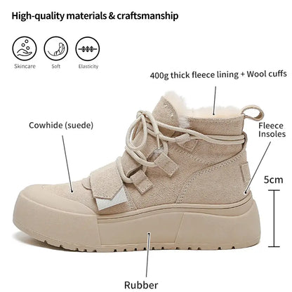 SOMILISS Women's Short Boots For Winter Genuine Cow Suede Leather Short Plush Warm Ladies Fashion Thick Sole Snow Boots