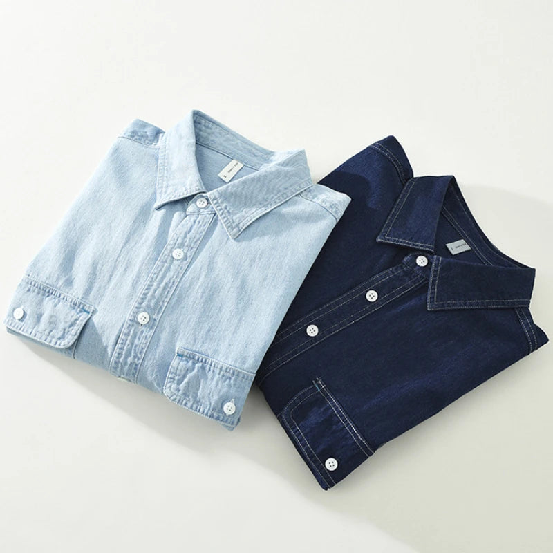 Pure Cotton Casual Denim Long Sleeve Shirt