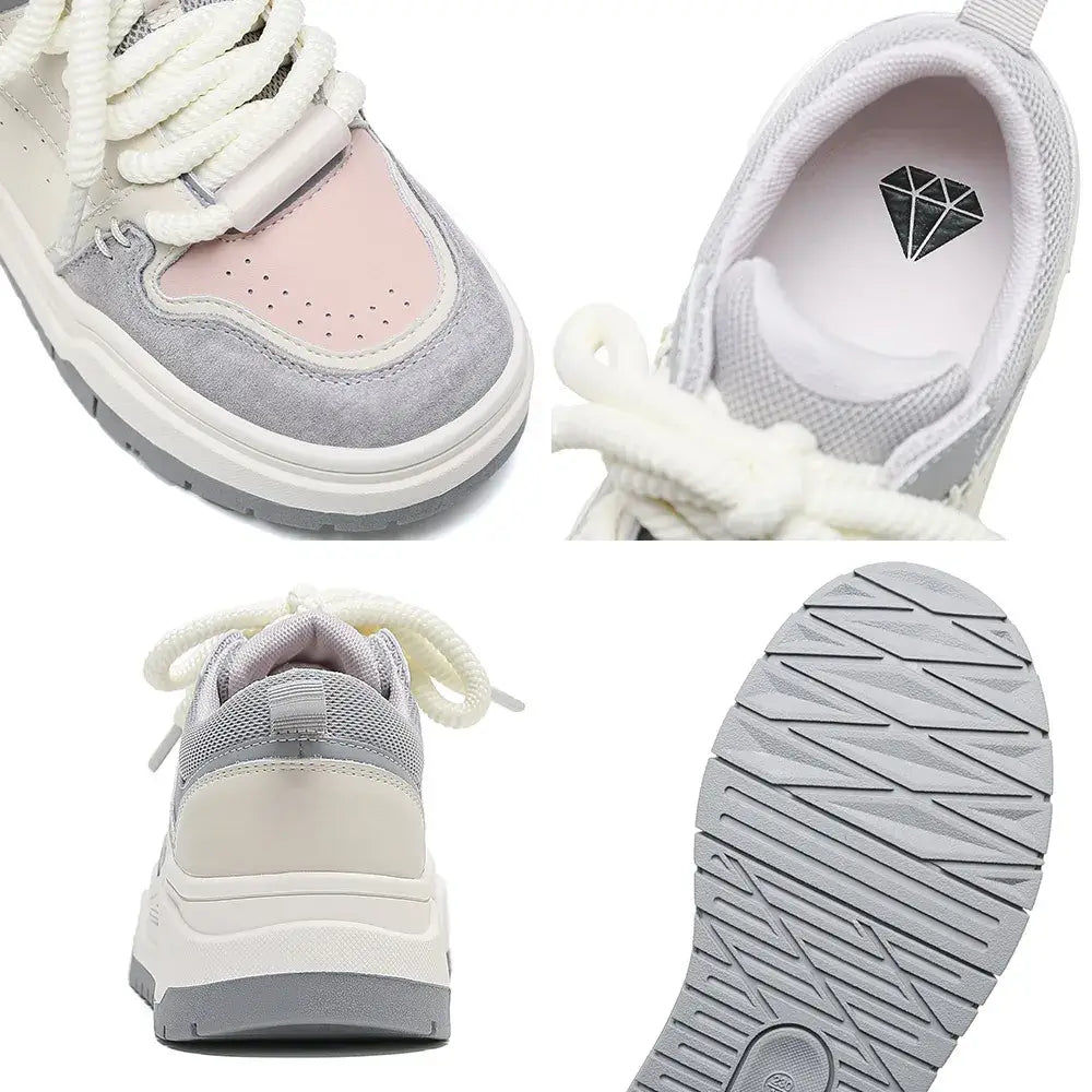 SOMILISS Platform Sneakers for Women Leather Suede Microfiber Leather Patchwork Round Toe Lady Fashion Causal Non Slip Shoes