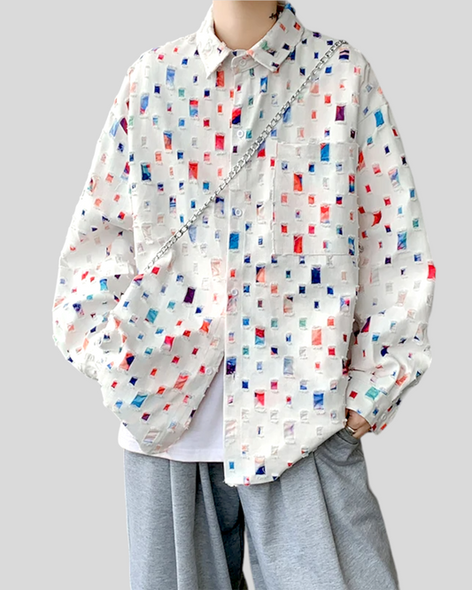 Oversized Colorful Hollow Out Shirt, White