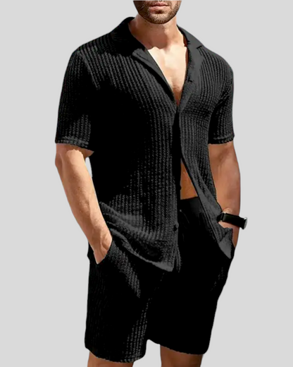 INCERUN Transparent Shirt & Short Set, Black