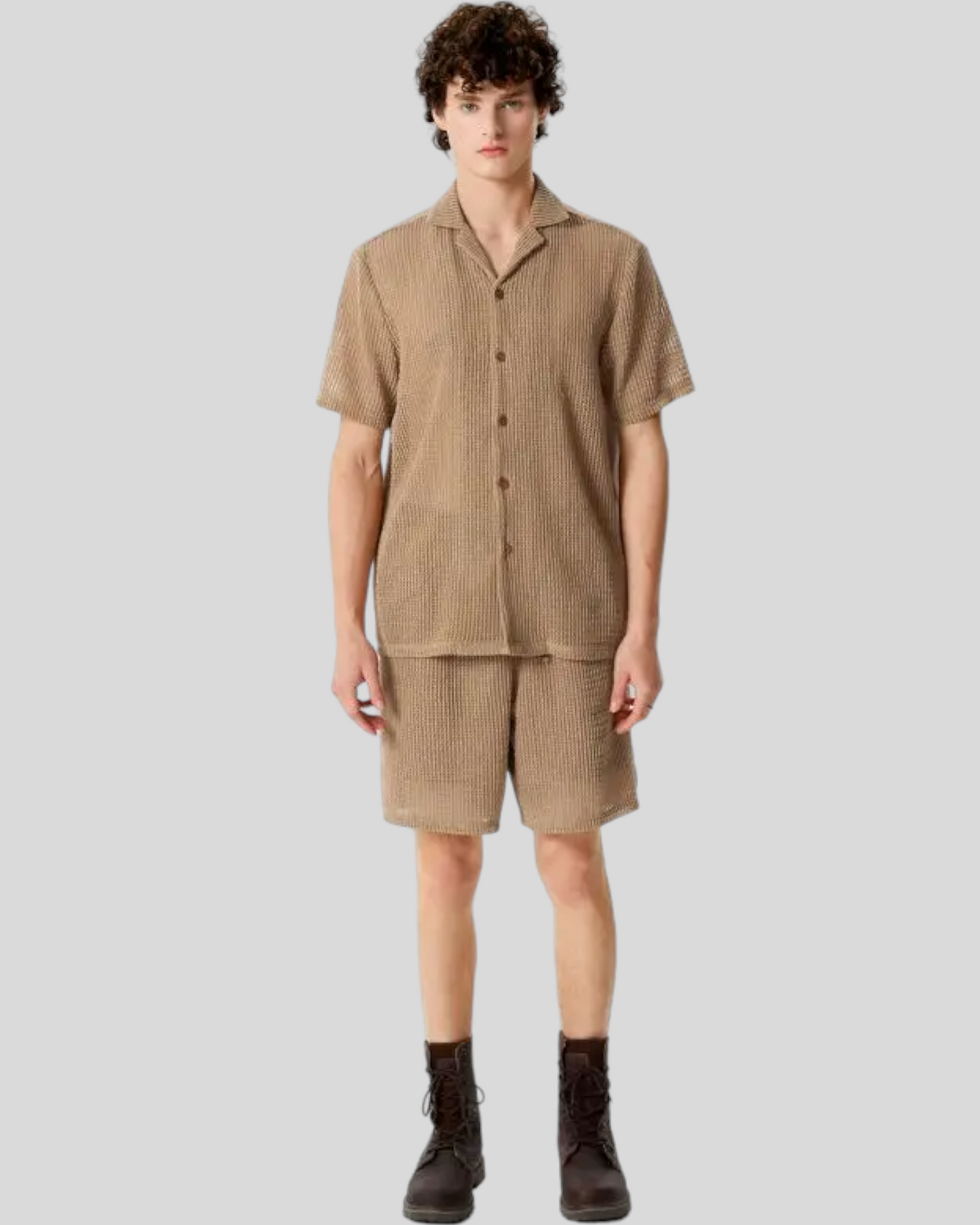 INCERUN Transparent Shirt & Short Set, Khaki