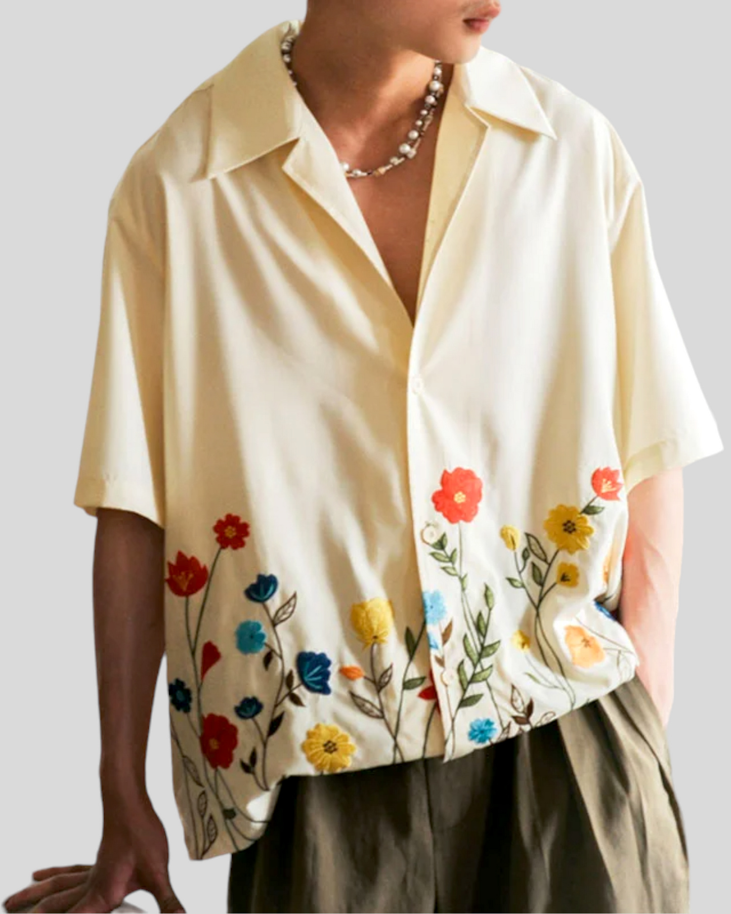 INCERUN Men Short Sleeve Loose Flower Shirt