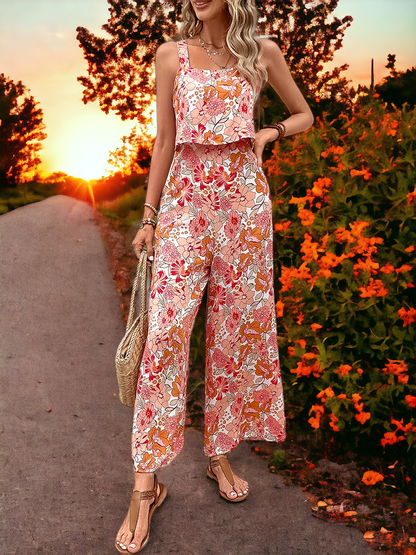 Floral Backless Sleeveless Jumpsuit