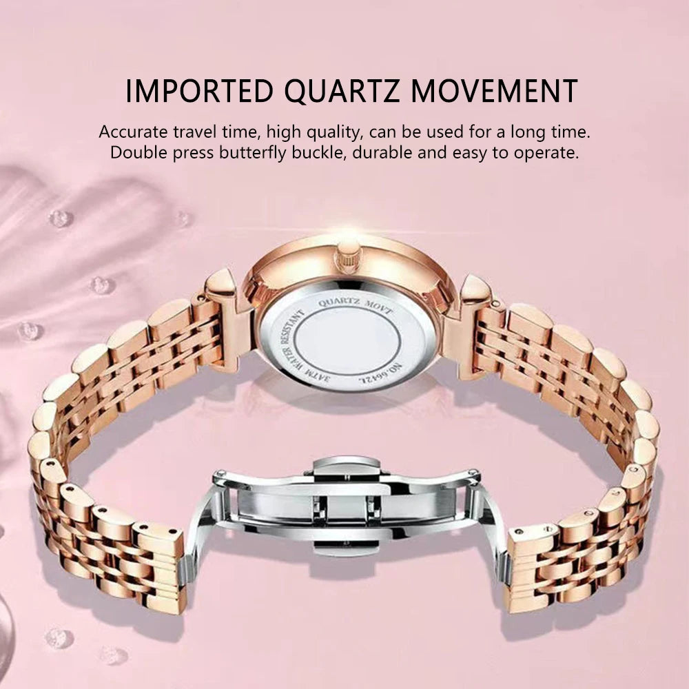 POEDAGAR  Stainless Steel Diamond Ladies Quartz Watches Montre Femme