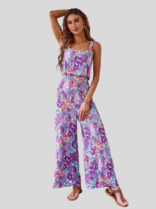 Floral Backless Sleeveless Jumpsuit, Purple