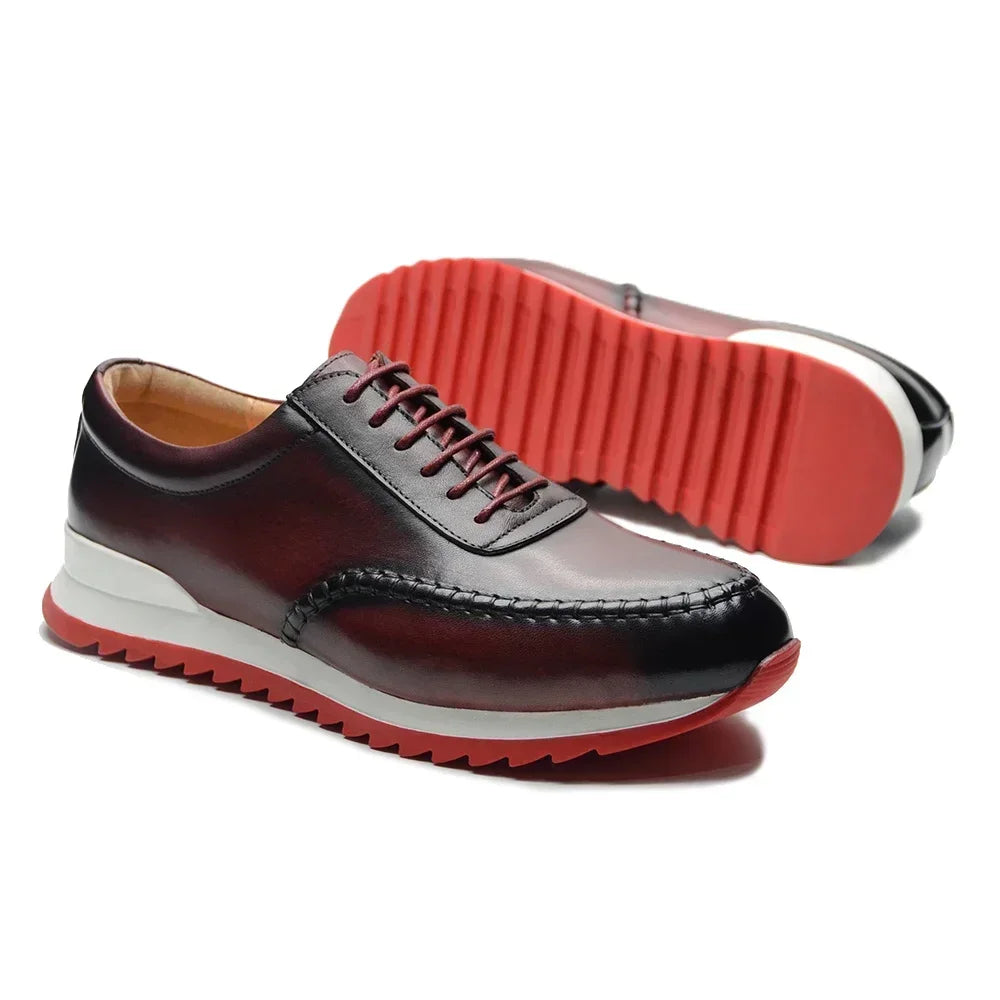 XEBOS Burgundy Genuine Leather Casual Shoes