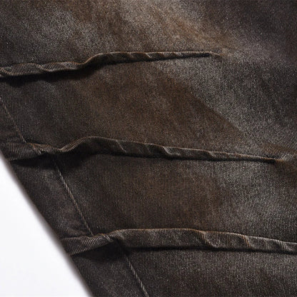 UrbanFade Pleated Denim Baggy StreetWorn Gradient Wide Leg Women's Jeans