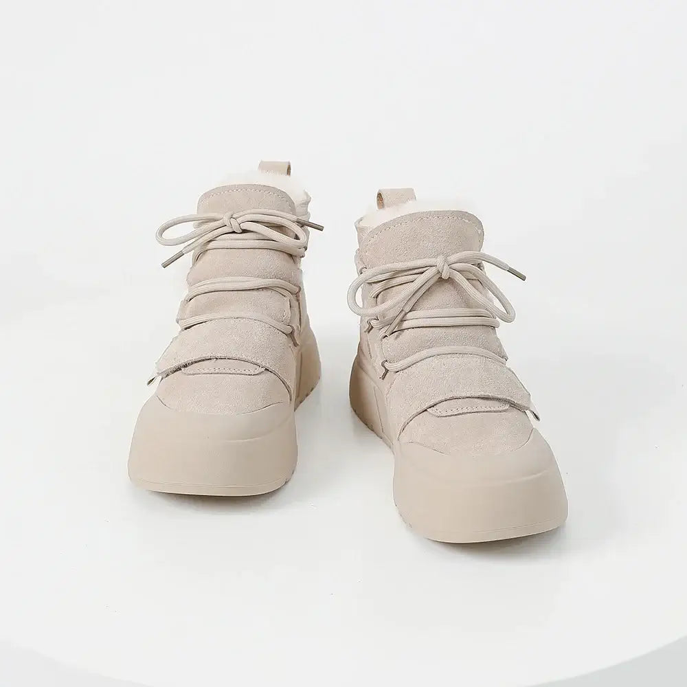 SOMILISS Women's Short Boots For Winter Genuine Cow Suede Leather Short Plush Warm Ladies Fashion Thick Sole Snow Boots