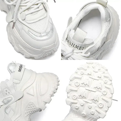 SOMILISS White Chunky Microfiber Leather Shoes