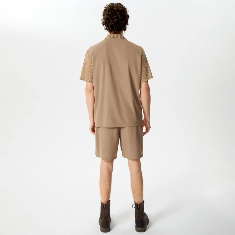 INCERUN Transparent Shirt & Short Set, Khaki