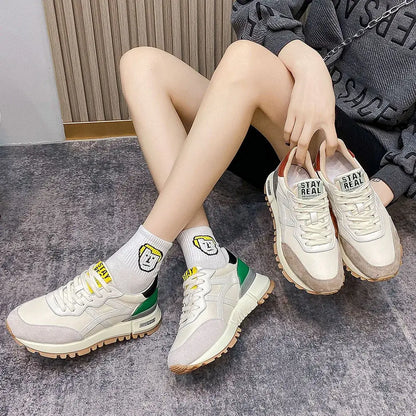 SOMILISS Women's Casual Sneaker Genuine Leather Pachwork Lightweight Breathable Ladies Fashion Running Shoes Platform Sneakers