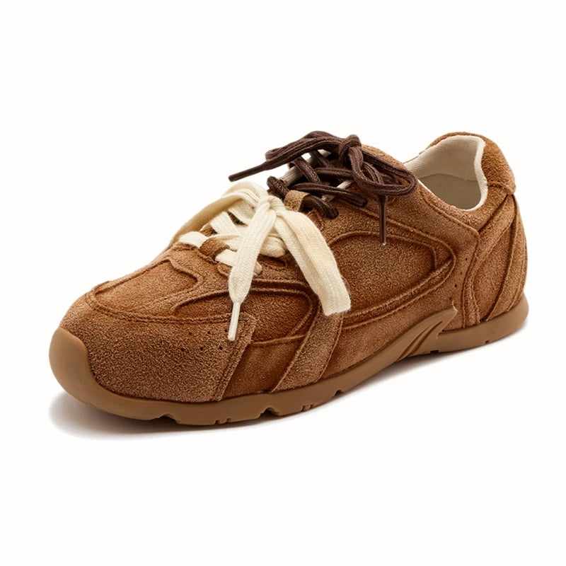 AIYUQI Women’s Brown Sneakers Genuine Leather Retro German Training Shoes