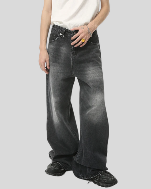 Men's Summer Baggy Black Grey Jeans, American Style.