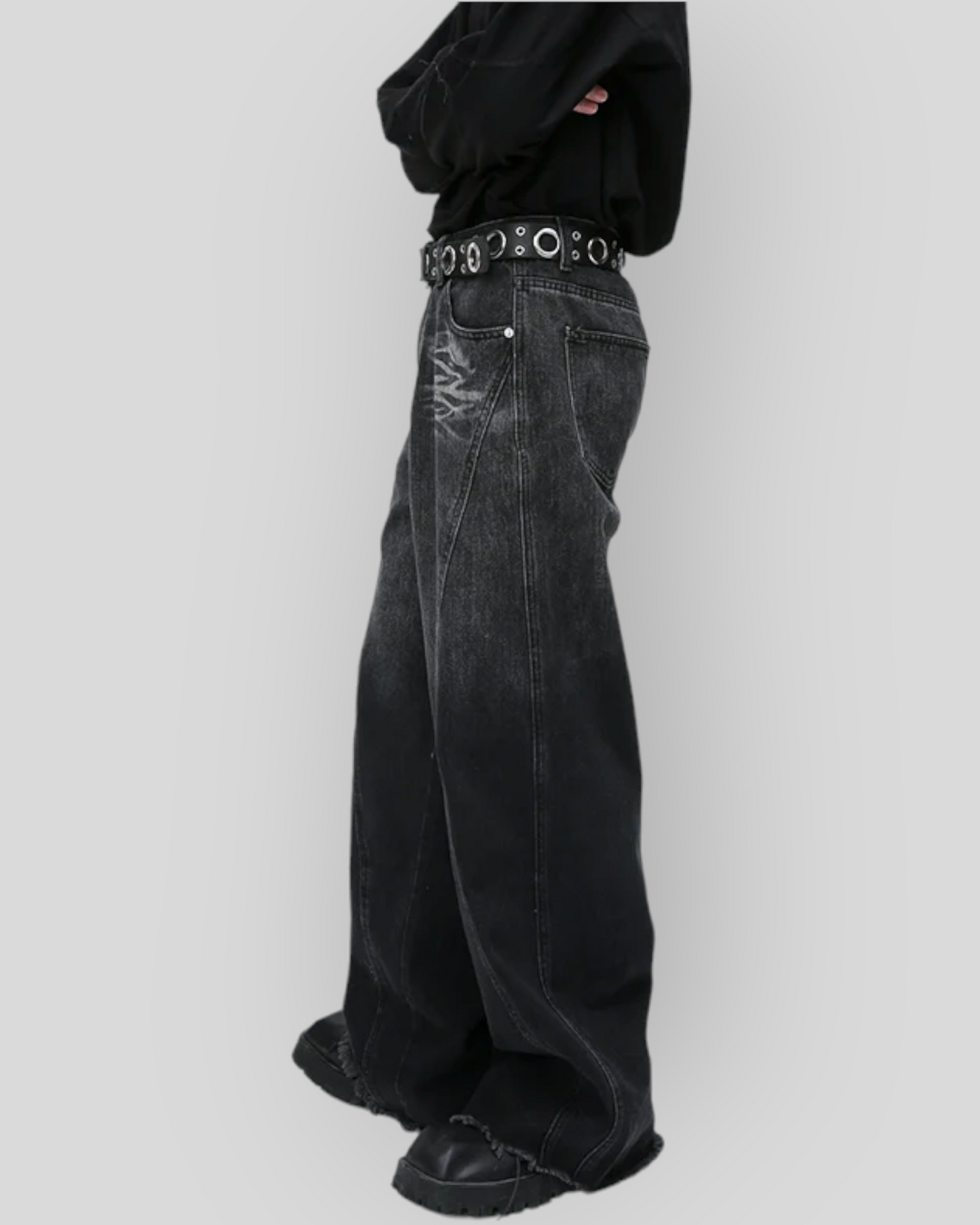 Men's Vintage Black Streetwear Baggy Loose Jeans,