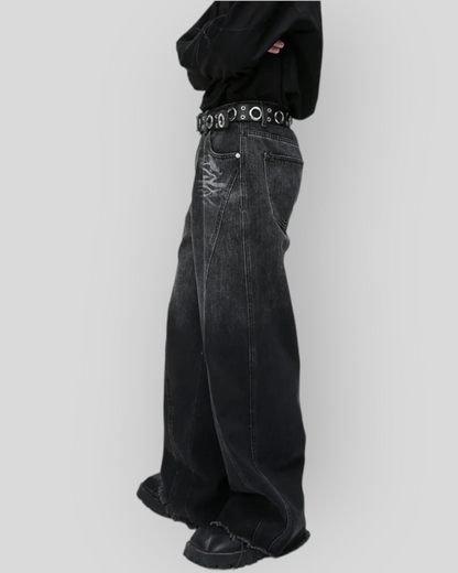 Men's Loose Black Baggy Denim Jeans, Wide Pants.