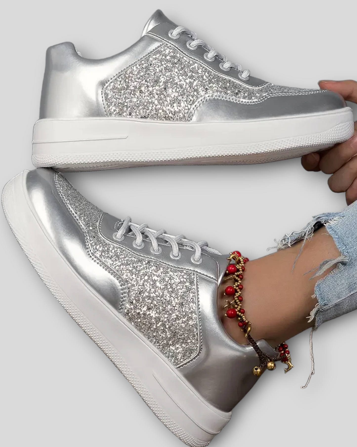 Women's Silver Glitter Sneakers/ Trainers/ Shoes