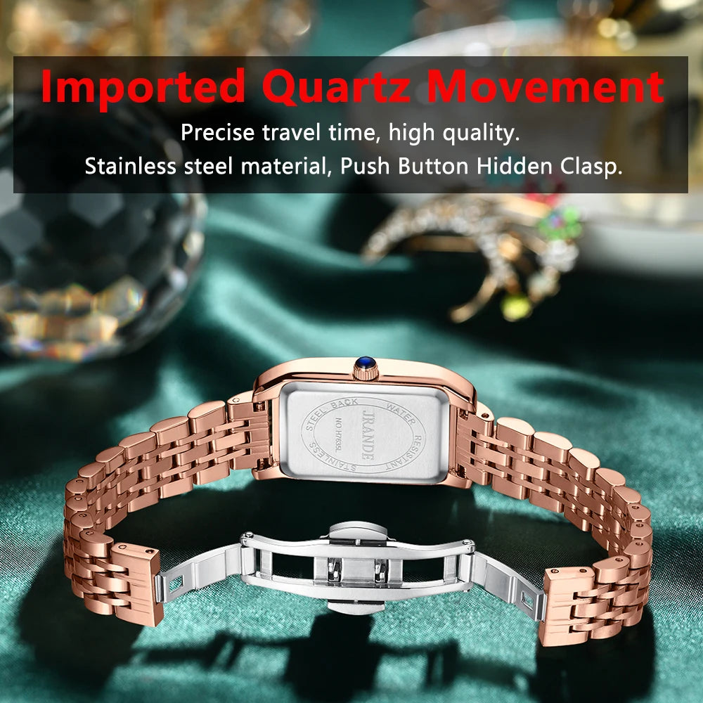 POEDAGAR High Quality Diamond Rectangle Quartz Ladies Watches Stainless Steel