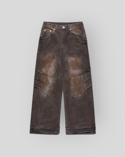 UrbanFade Pleated Denim Baggy StreetWorn Gradient Wide Leg Women's Jeans