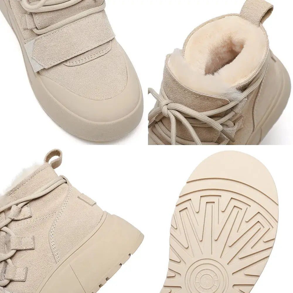 SOMILISS Women's Short Boots For Winter Genuine Cow Suede Leather Short Plush Warm Ladies Fashion Thick Sole Snow Boots