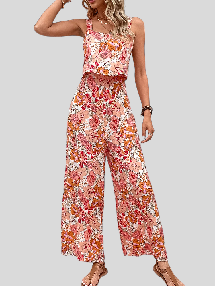 Floral Backless Sleeveless Jumpsuit