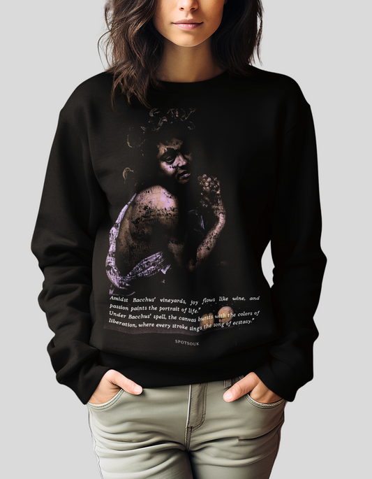 Women's stylish bacchus skate black sweatshirt with a modern artistic design available for purchase