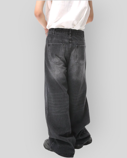 Men's Summer Baggy Black Grey Jeans, American Style.